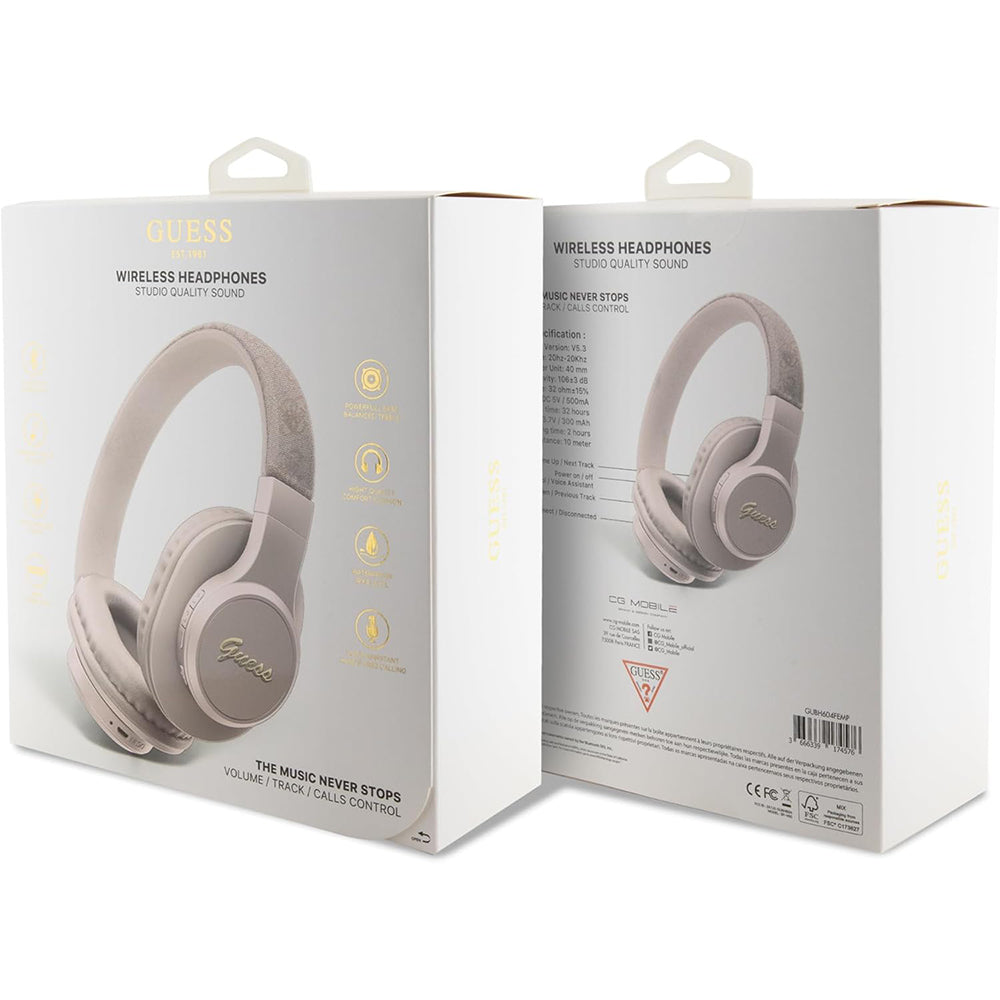 Auricolare Bluetooth Guess 4G Tone on Tone Script Logo, A2DP, Rosa