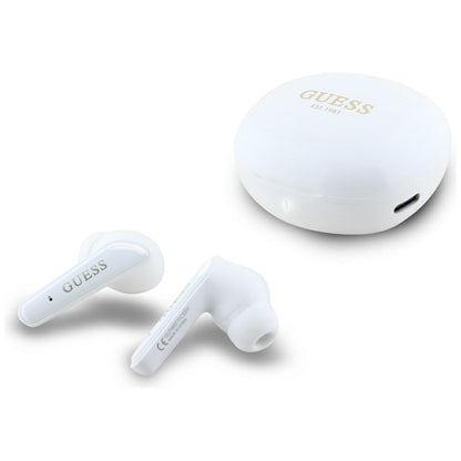 Auricolare Bluetooth Guess Flat Classic Logo Electroplated, TWS, Bianco