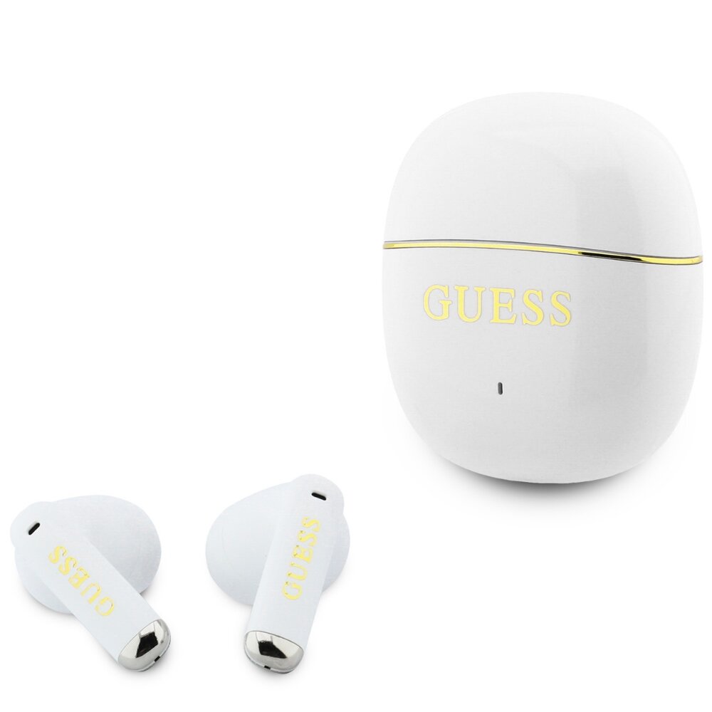 Auricolare Bluetooth Guess Glossy Gold Line Classic, TWS, Bianco