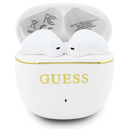 Auricolare Bluetooth Guess Glossy Gold Line Classic, TWS, Bianco