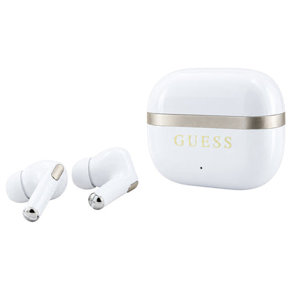 Guess Glossy Gold Line Printed Classic Logo Bluetooth Handsfree, TWS, White