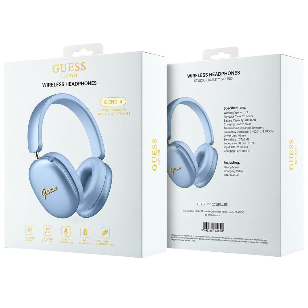 Auricolare Bluetooth Guess Metal Script Logo, A2DP, Blu
