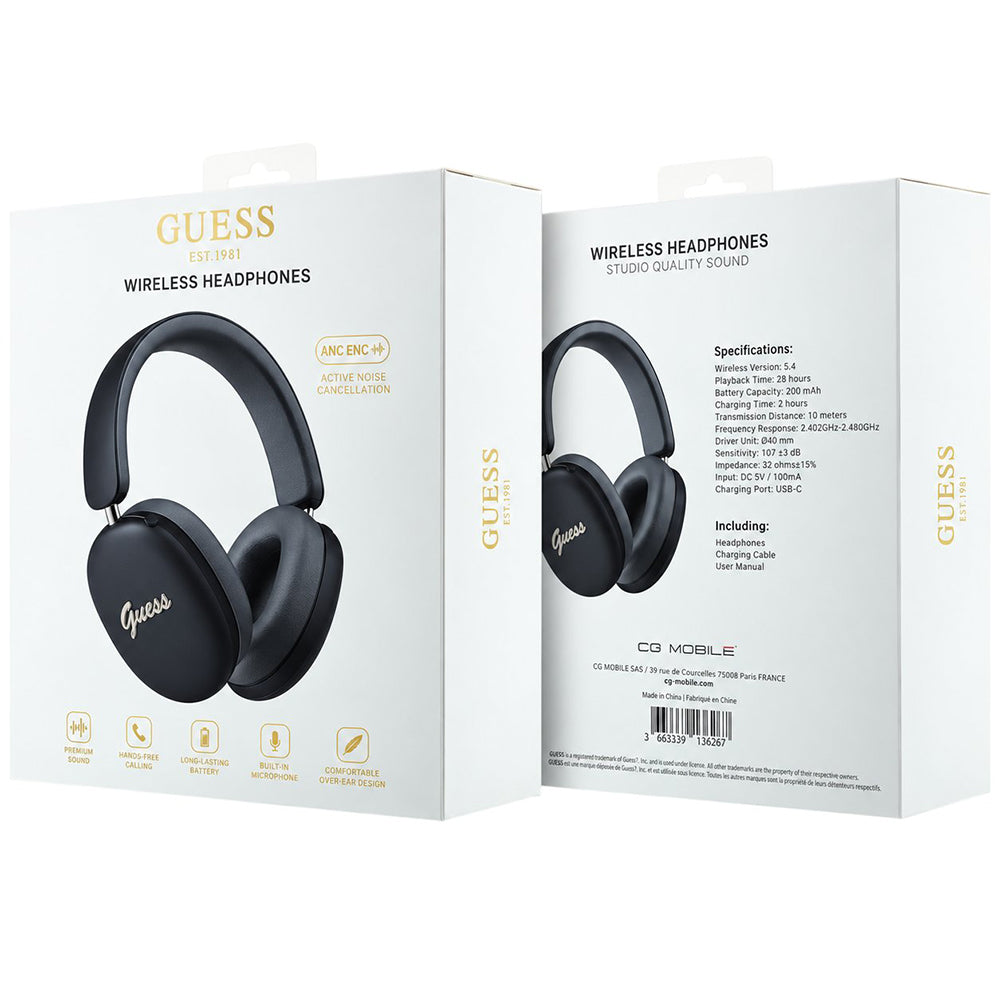 Auricolare Bluetooth Guess Metal Script Logo, A2DP, Nero