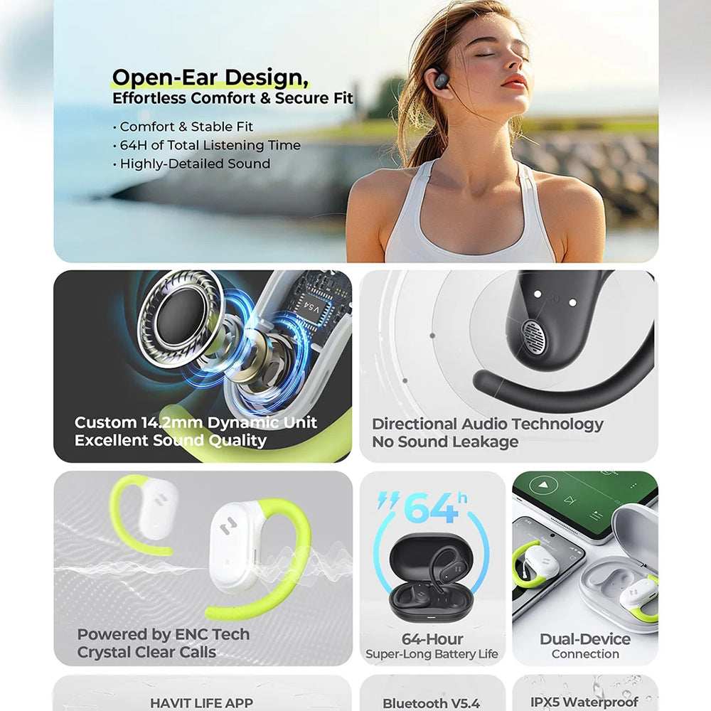 Auricolare Bluetooth HAVIT OWS915, TWS, Grigio