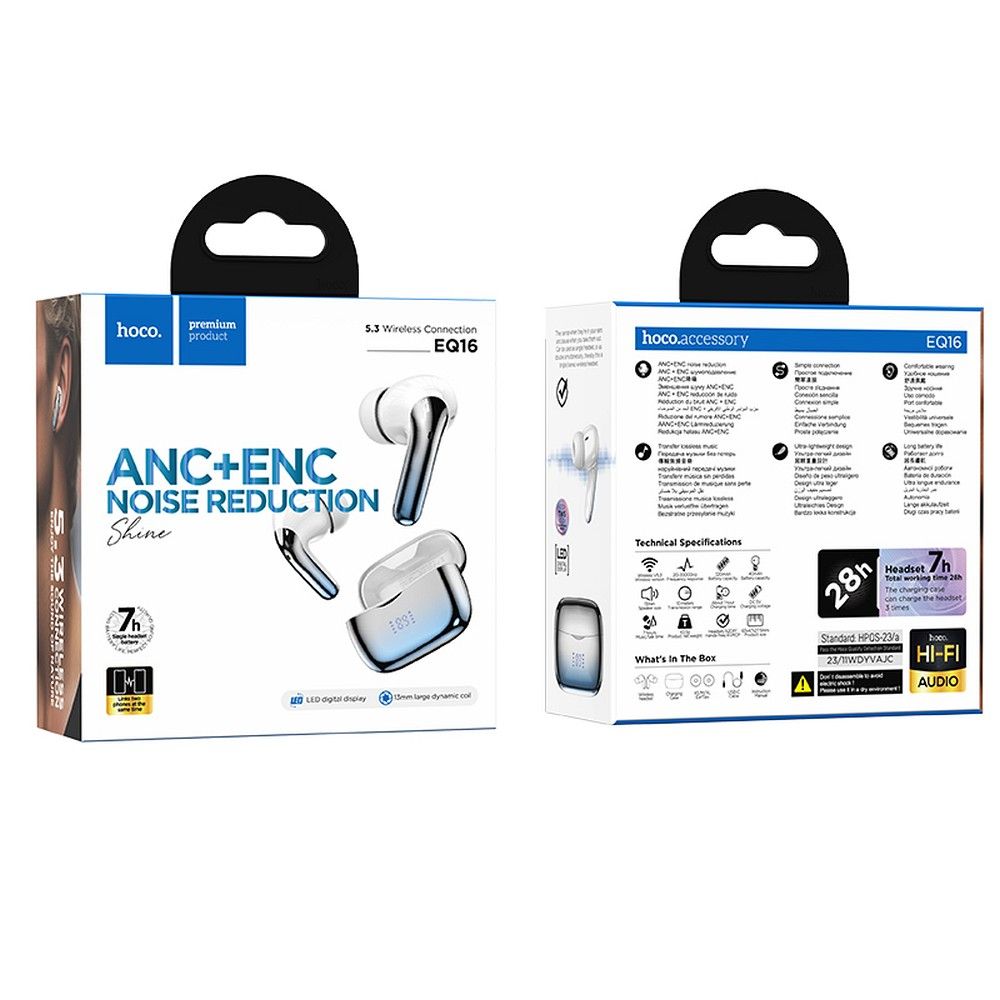 Vivavoce Bluetooth HOCO EQ16, TWS, ANC, blu 