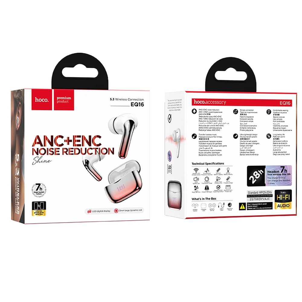 Vivavoce Bluetooth HOCO EQ16, TWS, ANC, rosso 