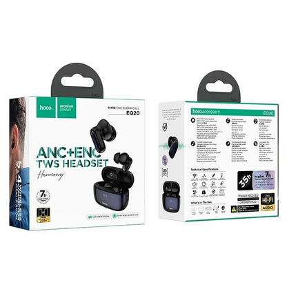 Auricolare Bluetooth HOCO EQ20, TWS, ANC, MultiPoint, Nero