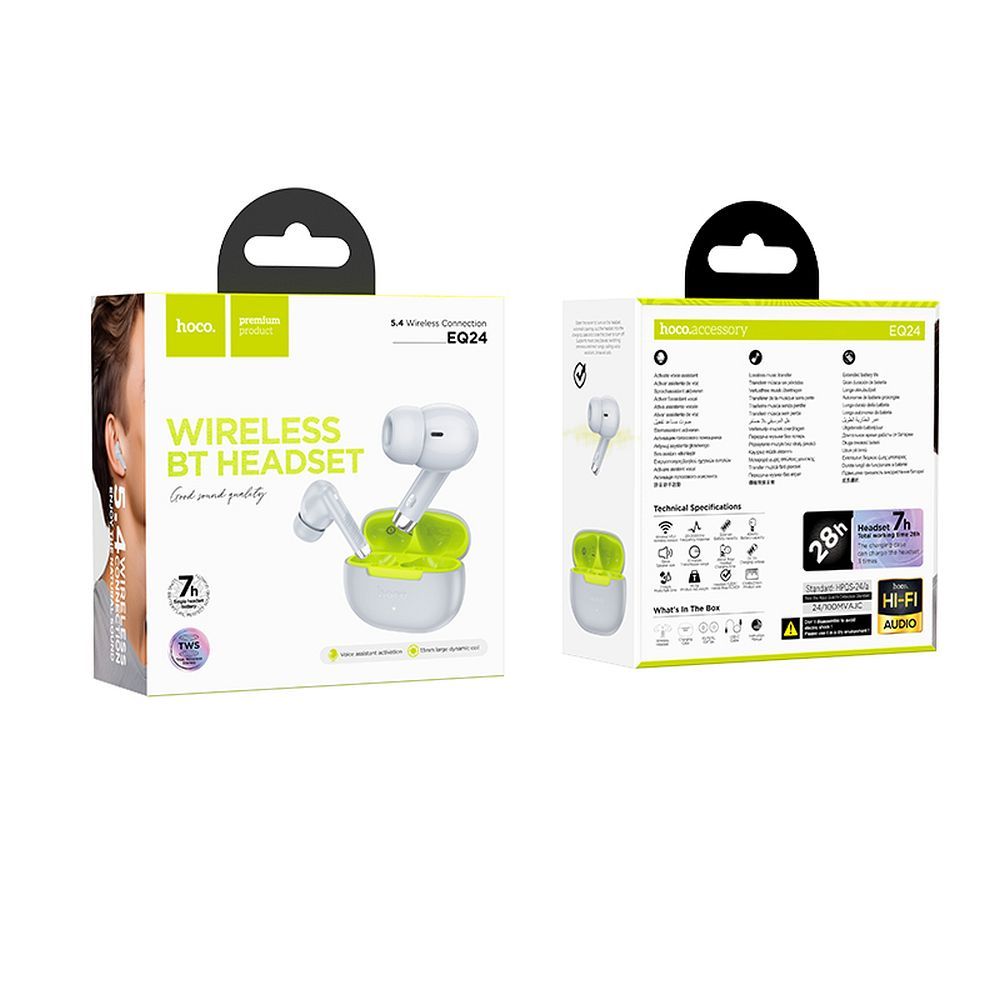 Auricolare Bluetooth HOCO EQ24, TWS, Grigio