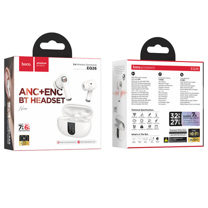 Auricolare Bluetooth HOCO EQ26, TWS, ANC, Bianco