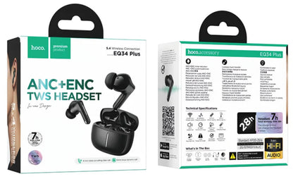 Auricolari Bluetooth HOCO EQ34 Plus, TWS, ANC, Nero