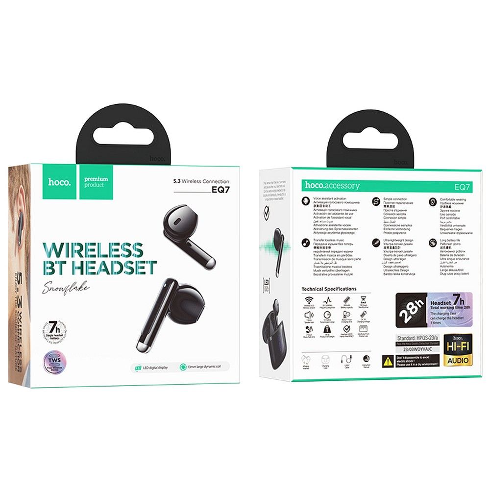 Auricolare Bluetooth HOCO EQ7, TWS, Nero