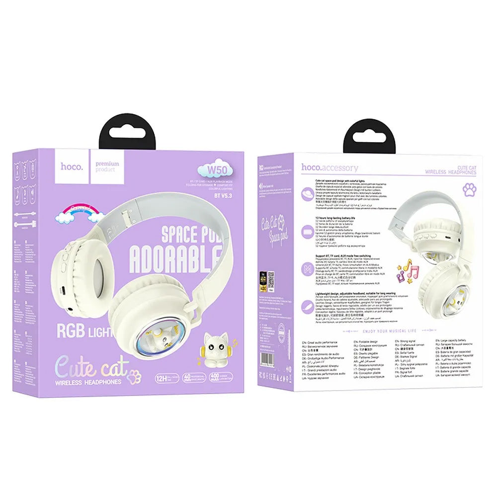 Auricolare Bluetooth HOCO W50 Kids Cute Cat, A2DP, Bianco