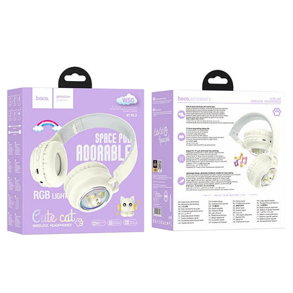 Auricolare Bluetooth HOCO W50 Kids Cute Cat, A2DP, Bianco