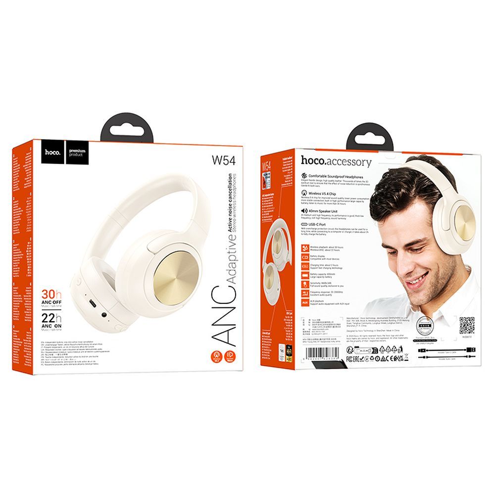 Auricolare Bluetooth HOCO W54, A2DP, ANC, Bianco
