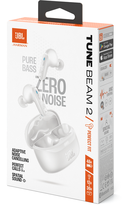 Auricolare Bluetooth JBL Tune Beam 2, TWS, ANC, MultiPoint, Bianco JBLTBEAM2WHT