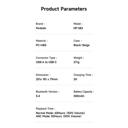 Handsfree Bluetooth McDodo HP-5820 T03, A2DP, ANC, Nero