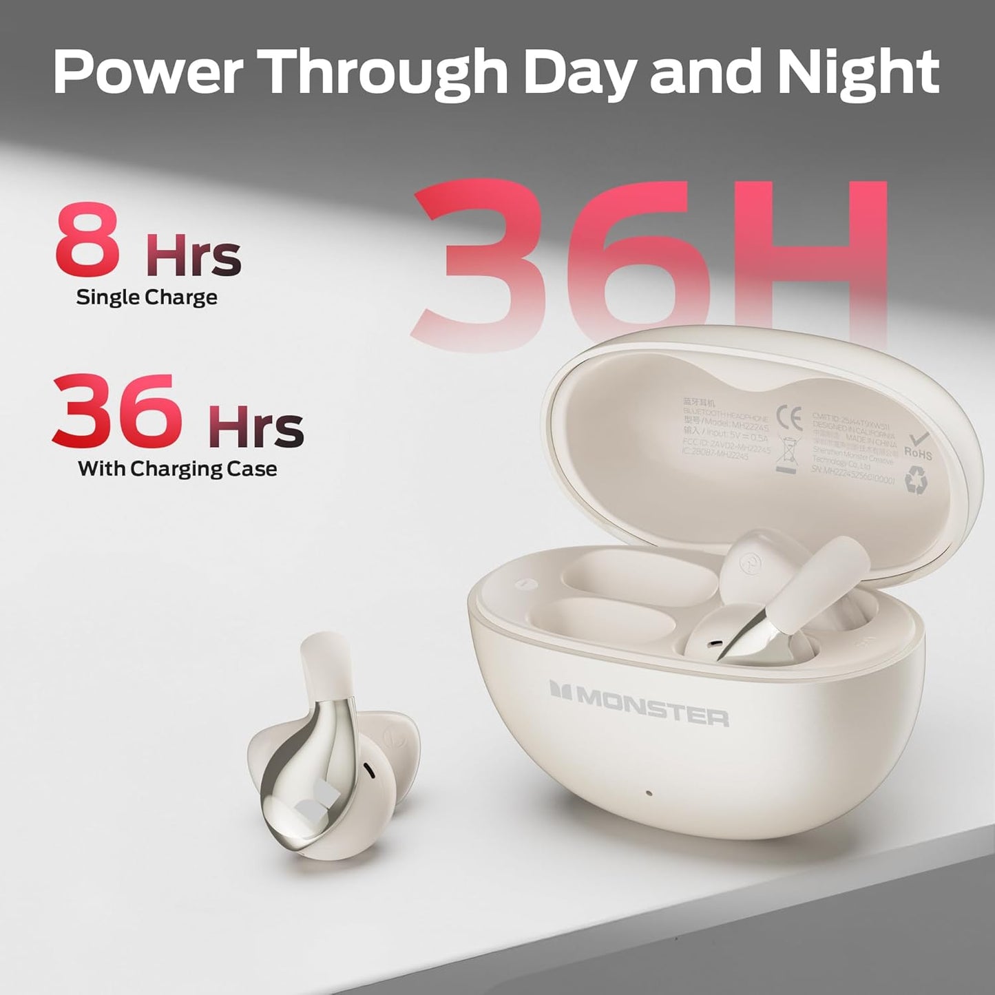Handsfree Bluetooth Monster AC225, TWS, Crema Chiaro