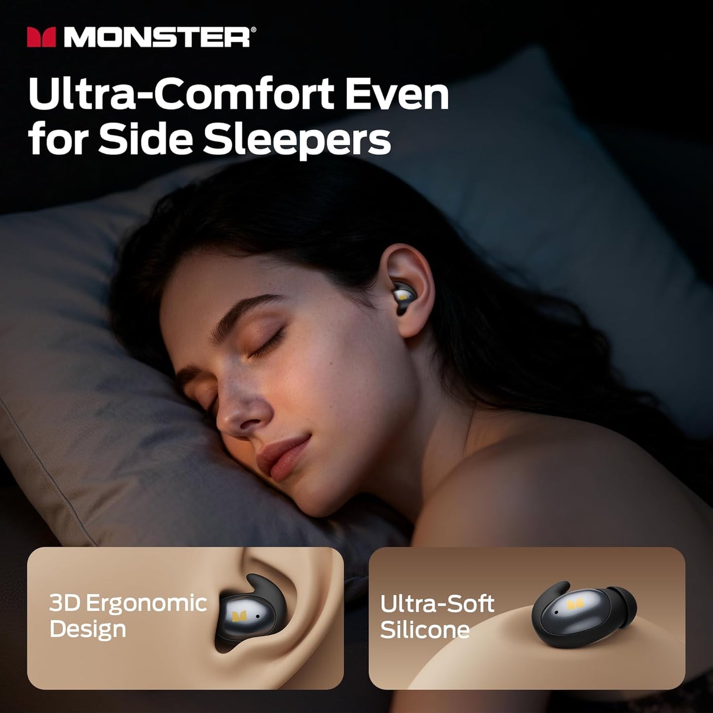 Auricolare Bluetooth Monster Sleep Ear100, TWS, Nero