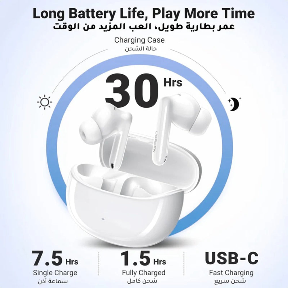 Auricolare Bluetooth UGREEN HiTune T3 Pro WS206, TWS, ANC, MultiPoint, Bianco