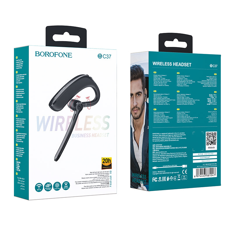 Auricolare Bluetooth Borofone BC37 Imperor, A2DP, Nero