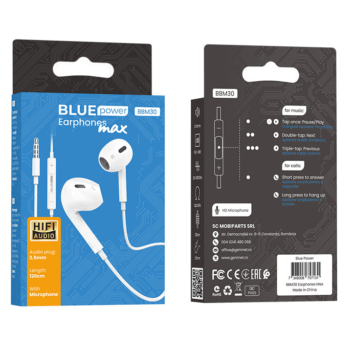 Vivavoce 3,5 mm BLUE Power BBM30 Max, bianco