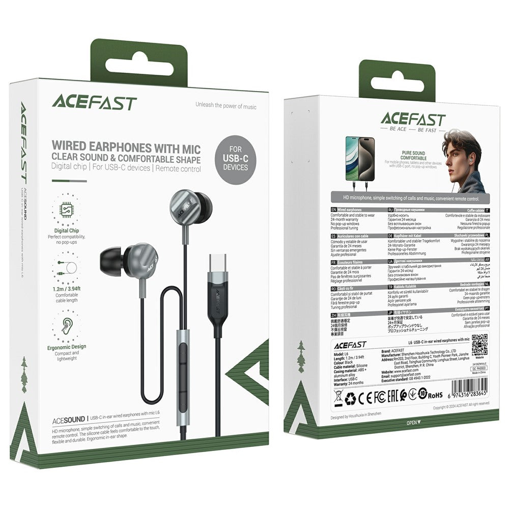 Handsfree USB-C Acefast L6, Nero