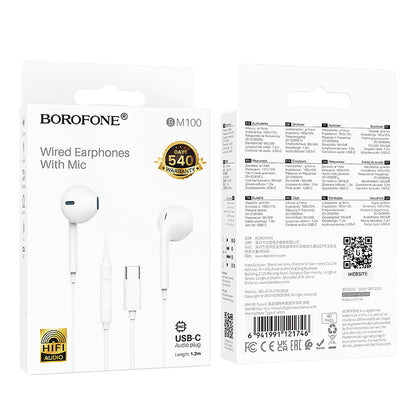 Auricolare USB-C Borofone BM100 Fuente, Bianco