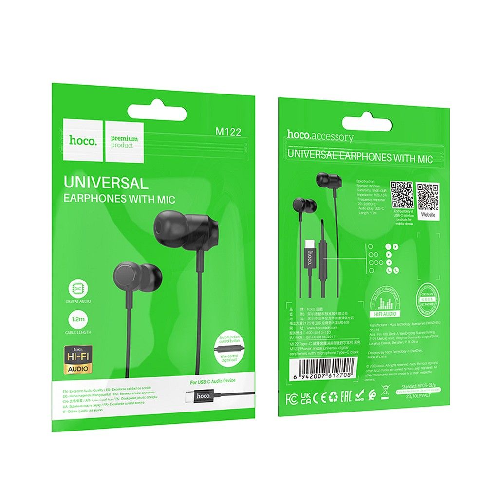 Handsfree USB-C HOCO M122, Nero
