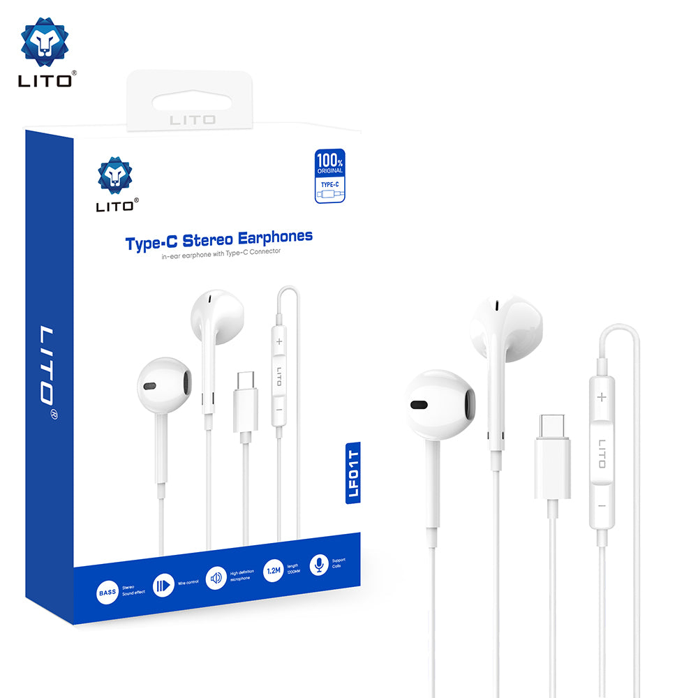 Handsfree USB-C Lito LF01T, 1.2m, Bianco