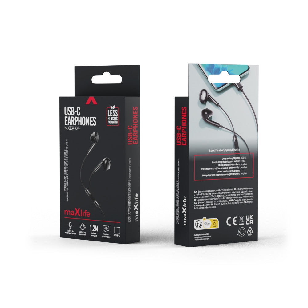Handsfree USB-C MaXlife MXEP-04, Nero