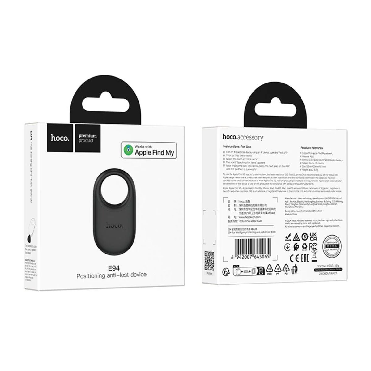 HOCO SmartTag E94 per serie iOS, Nero