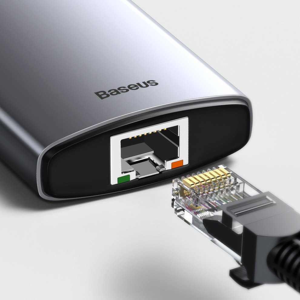 Hub USB-C Baseus, 3 x USB-A 3.0 - 1 x USB-C - 1 x HDMI - 1 x SD - 1 x microSD - RJ45, grigio CAHUB-CV0G