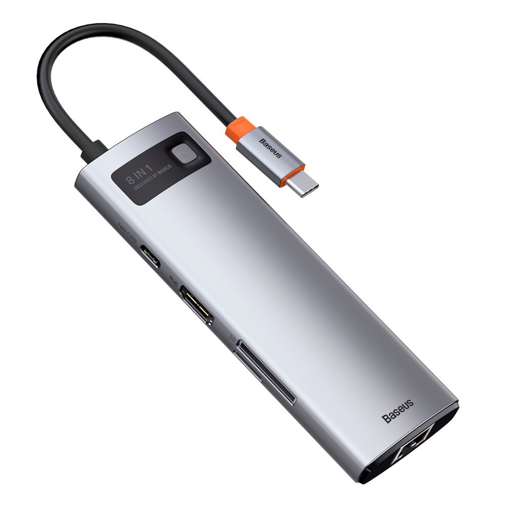 Hub USB-C Baseus, 3 x USB-A 3.0 - 1 x USB-C - 1 x HDMI - 1 x SD - 1 x microSD - RJ45, grigio CAHUB-CV0G