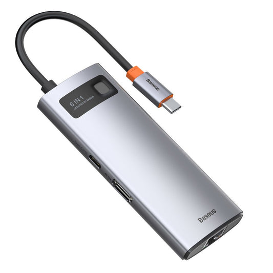 Hub USB-C Baseus Metal Gleam, 3 x USB-A 3.0 - 1 x USB-C - 1 x HDMI - 1 x RJ45, Grigio CAHUB-CW0G