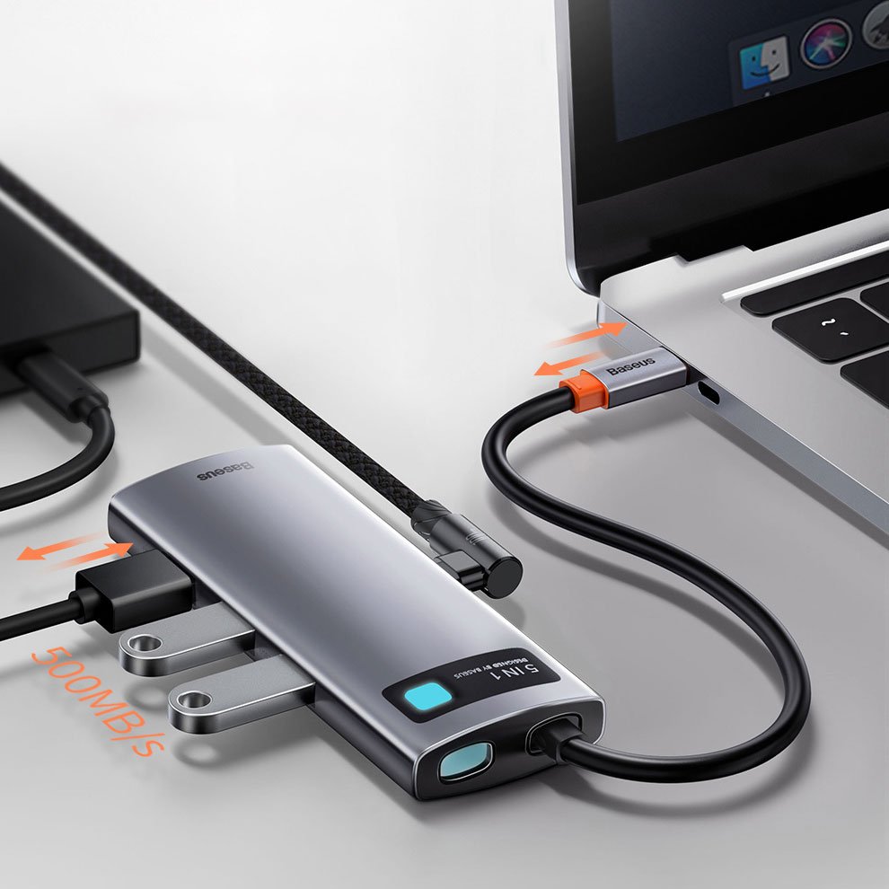 Hub USB-C Baseus Metal Gleam, 3 x USB-A 3.0 - 1 x USB-C - 1 x HDMI, Grigio CAHUB-CX0G