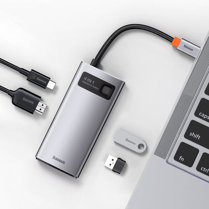 Hub USB-C Baseus Metal Gleam, 2 x USB-A - 1 x USB-C - 1 x HDMI, grigio CAHUB-CY0G