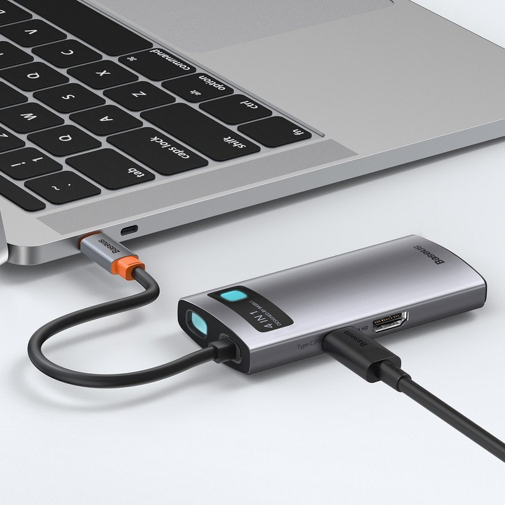 Hub USB-C Baseus Metal Gleam, 2 x USB-A - 1 x USB-C - 1 x HDMI, grigio CAHUB-CY0G