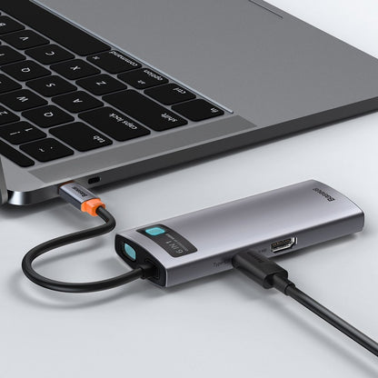 Baseus Metal Gleam USB-C Hub, 3 x USB-A 3.0 - 1 x USB-C - 1 x HDMI - 1 x RJ45, Gray CAHUB-CW0G