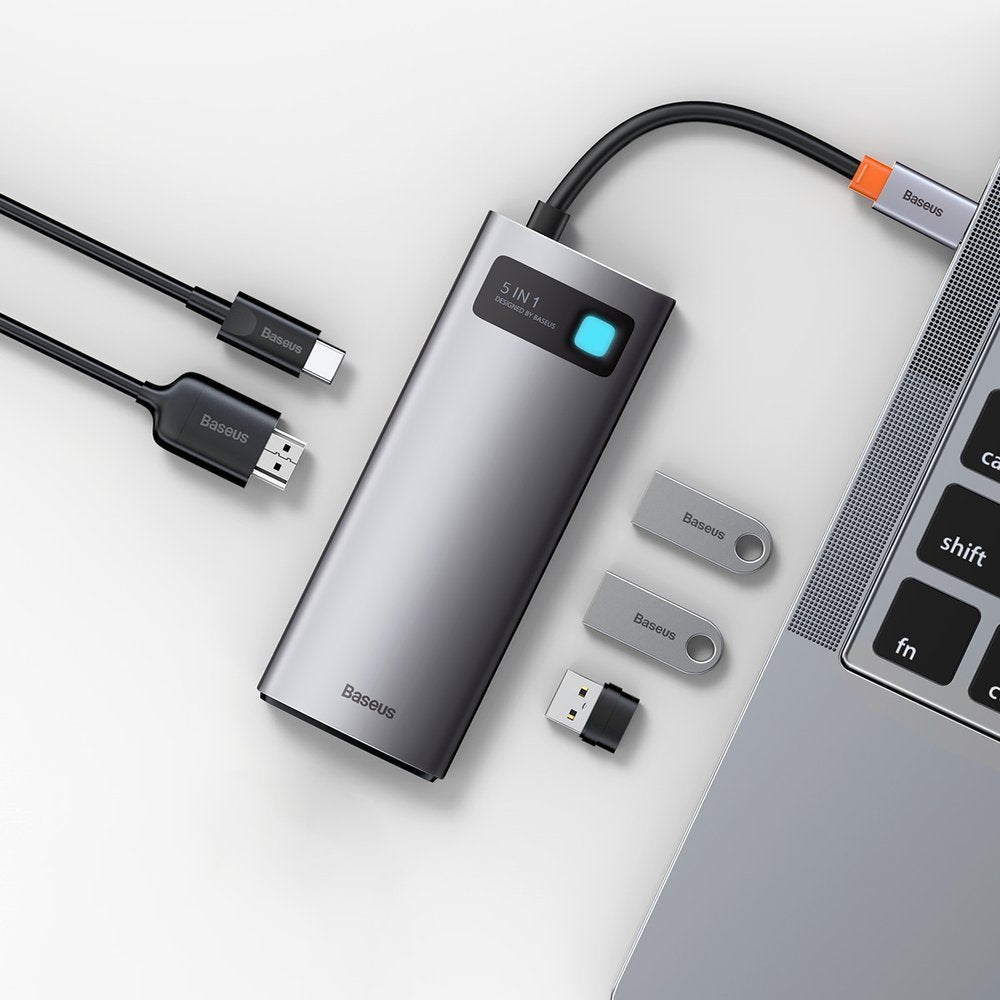 Hub USB-C Baseus Metal Gleam, 3 x USB-A 3.0 - 1 x USB-C - 1 x HDMI, Grigio CAHUB-CX0G
