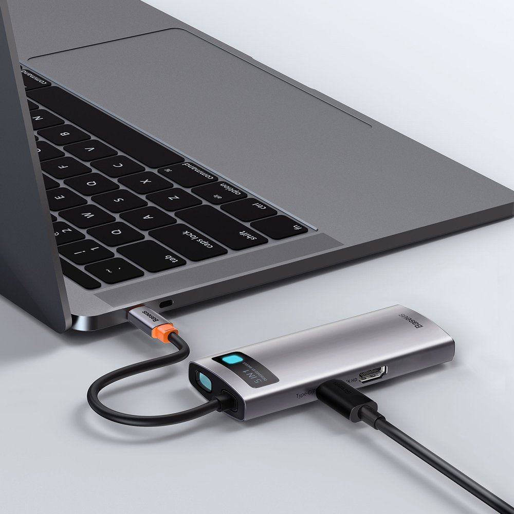 Hub USB-C Baseus Metal Gleam, 3 x USB-A 3.0 - 1 x USB-C - 1 x HDMI, Grigio CAHUB-CX0G