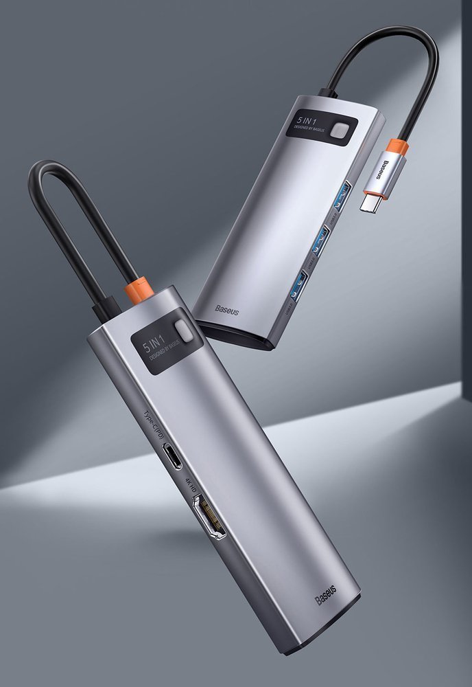Hub USB-C Baseus Metal Gleam, 3 x USB-A 3.0 - 1 x USB-C - 1 x HDMI, Grigio CAHUB-CX0G