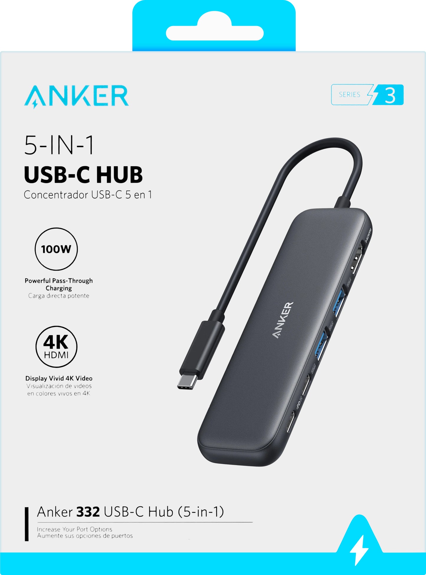 Hub USB-C Anker 332, 2 x USB-A - 2 x USB-C - 1 x HDMI, Grigio A8355H11
