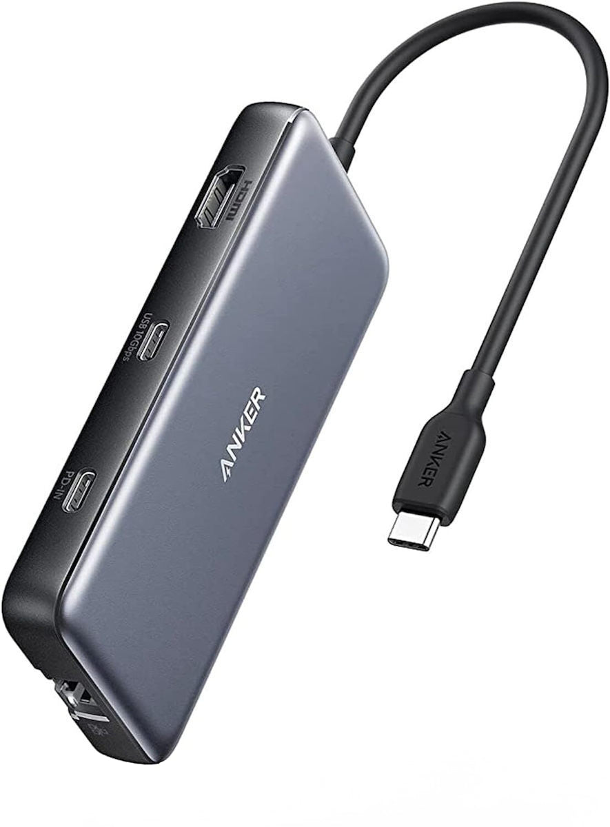 Hub USB-C Anker 555, 2 x USB-A 3.2 - 2 x USB-C - 1 x HDMI - 1 x RJ45 - 1 x SD - 1 x microSD, Grigio A83830A2