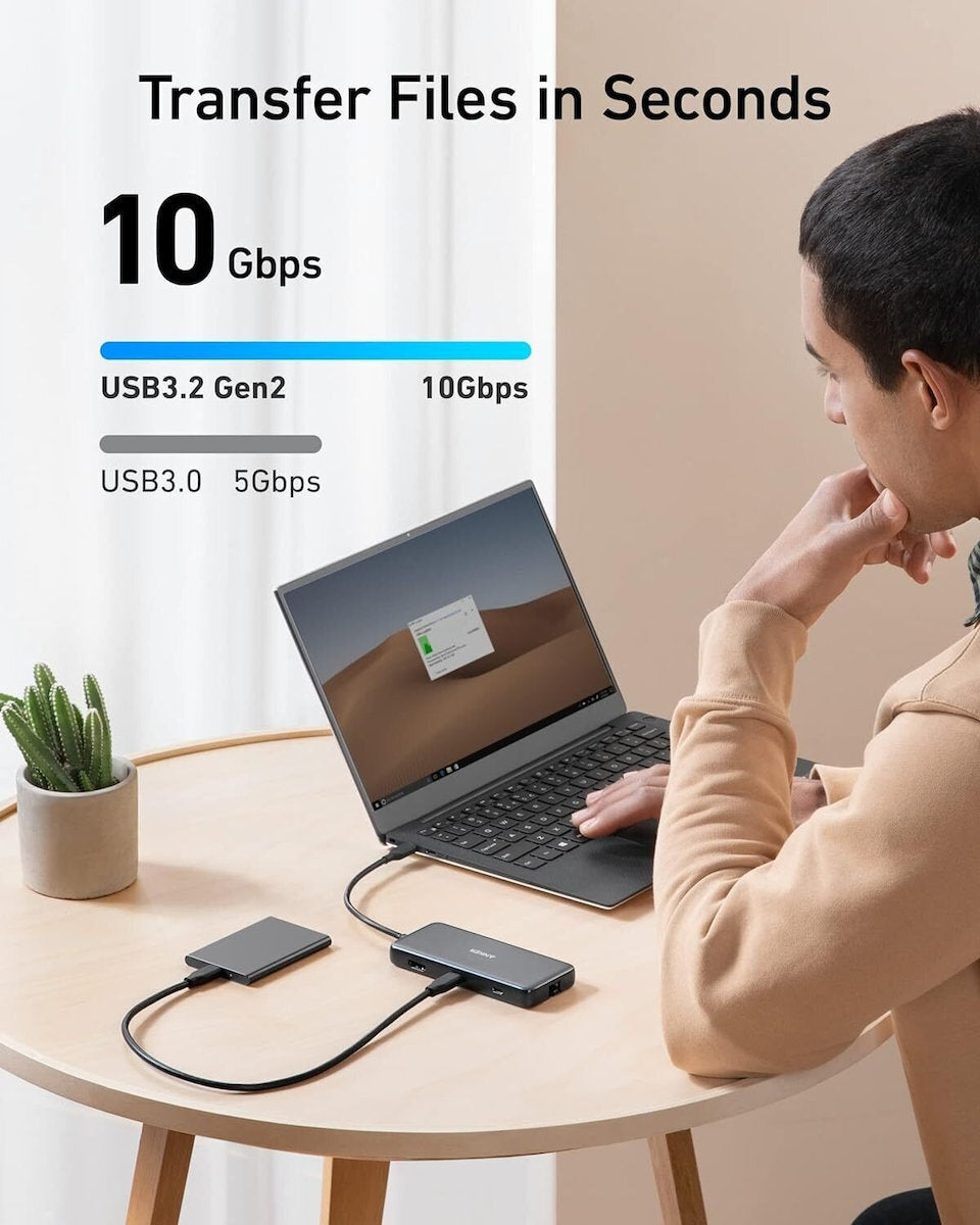 Hub USB-C Anker 555, 2 x USB-A 3.2 - 2 x USB-C - 1 x HDMI - 1 x RJ45 - 1 x SD - 1 x microSD, Grigio A83830A2