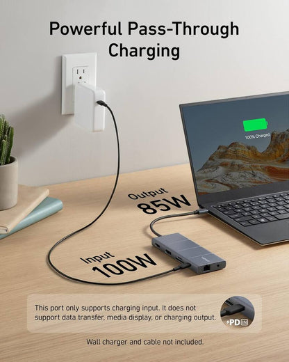 Hub USB-C Anker PowerExpand, 1 x USB-A 3.2 - 2 x USB-A - 2 x USB-C - 1 x Display Port - 1 x HDMI - 1 x Jack 3.5mm - 1 x RJ45 - 1 x SD - 1 x microSD, Grigio