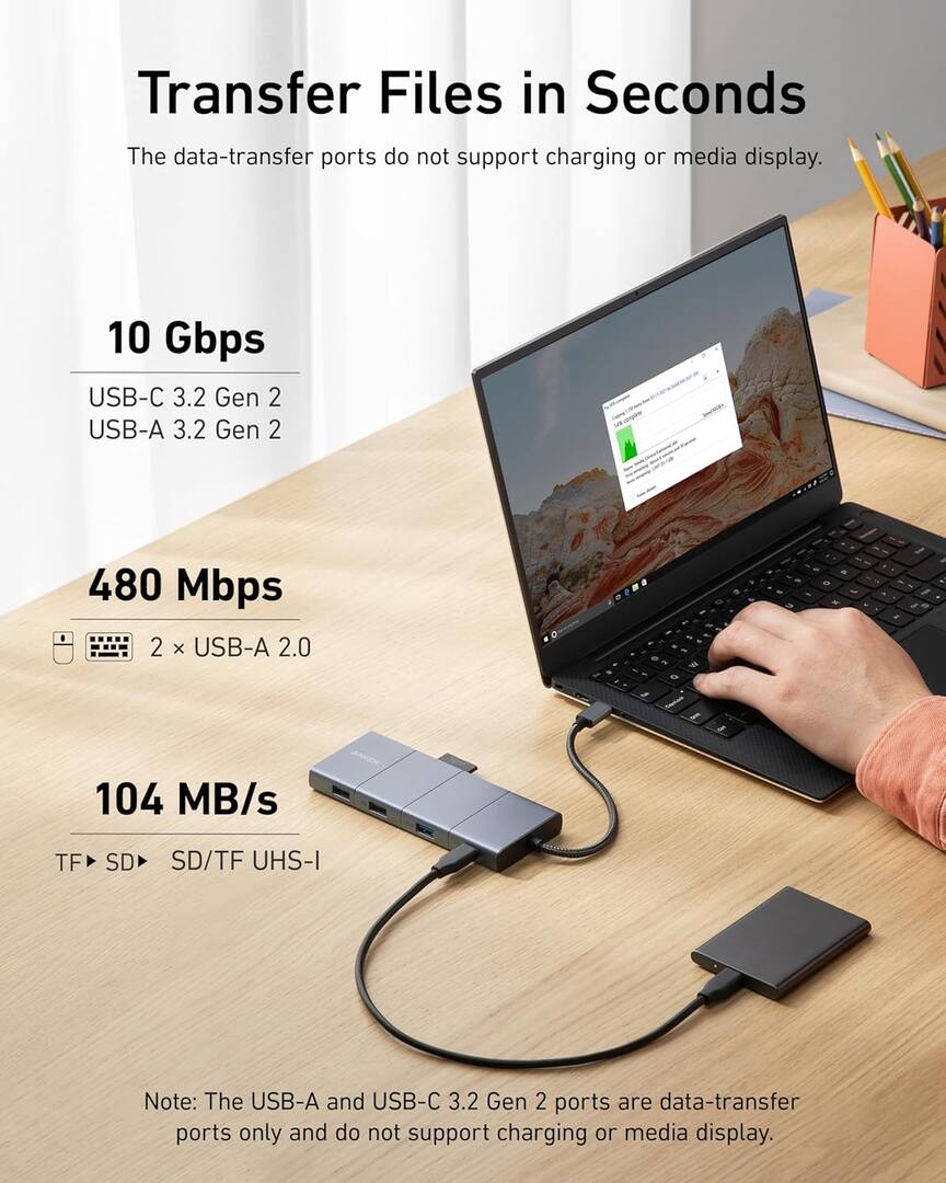 Hub USB-C Anker PowerExpand, 1 x USB-A 3.2 - 2 x USB-A - 2 x USB-C - 1 x Display Port - 1 x HDMI - 1 x Jack 3.5mm - 1 x RJ45 - 1 x SD - 1 x microSD, Grigio