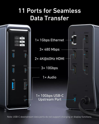 Hub USB-C Anker Prime 737, 2 x USB-A 3.0 - 3 x USB-A - 5 x USB-C - 2 x HDMI - 1 x Jack 3.5mm - 1 x RJ45, Nero A83B63A1
