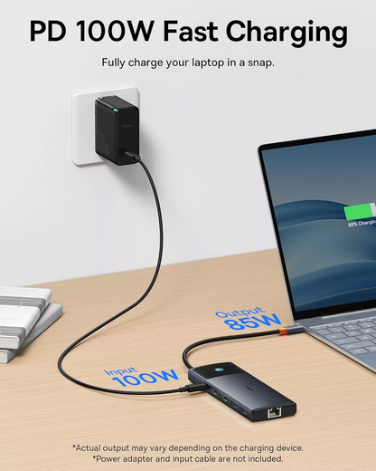 Hub USB-C Baseus Dual Display, 1 x USB-A 3.0 - 2 x USB-A - 2 x USB-C - 2 x HDMI - 1 x RJ45 - 1 x SD - 1 x microSD, Nero B00061800123-01