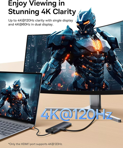 Hub USB-C Baseus Dual Display, 1 x USB-A 3.0 - 2 x USB-A - 2 x USB-C - 2 x HDMI - 1 x RJ45 - 1 x SD - 1 x microSD, Nero B00061800123-01
