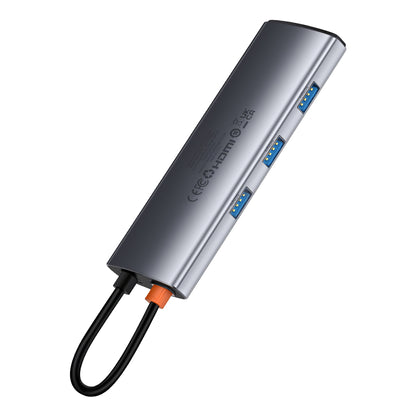 Hub USB-C Baseus Joystar, 3 x USB-A 3.0 - 1 x USB-C - 1 x HDMI - 1 x SD - 1 x microSD, argento B0003070881111-00 